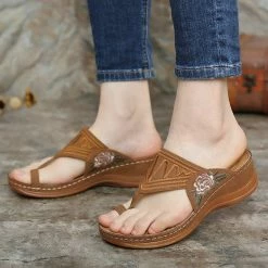 Nuheel® Womens Wedges Sandals T Strap Slipper Shoes Clip Toe Walking Post Thong Shoes