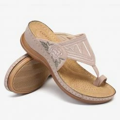 Nuheel® Womens Wedges Sandals T Strap Slipper Shoes Clip Toe Walking Post Thong Shoes