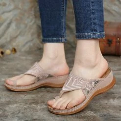 Nuheel® Womens Wedges Sandals T Strap Slipper Shoes Clip Toe Walking Post Thong Shoes