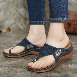 Nuheel® Womens Wedges Sandals T Strap Slipper Shoes Clip Toe Walking Post Thong Shoes