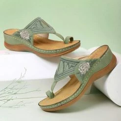 Nuheel® Womens Wedges Sandals T Strap Slipper Shoes Clip Toe Walking Post Thong Shoes