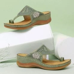 Nuheel® Womens Wedges Sandals T Strap Slipper Shoes Clip Toe Walking Post Thong Shoes