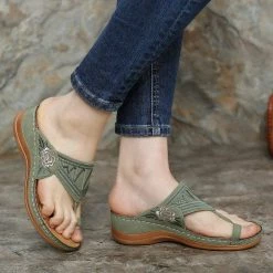 Nuheel® Womens Wedges Sandals T Strap Slipper Shoes Clip Toe Walking Post Thong Shoes