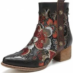 Nuheel® Womens Winter Boots Leather Ankle Boots Low Block Heel Comfort Boots