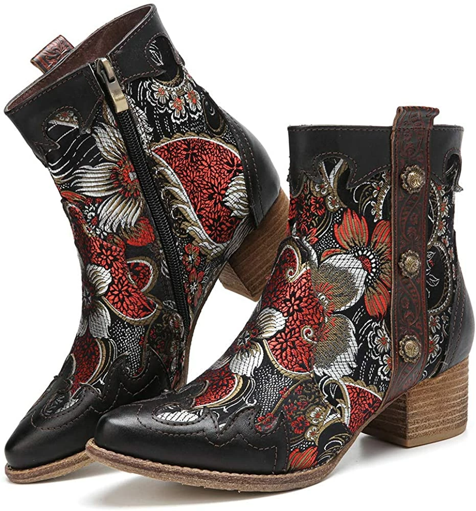 Nuheel® Womens Winter Boots Leather Ankle Boots Low Block Heel Comfort Boots 5 Nuheel® Womens Winter Boots Leather Ankle Boots Low Block Heel Comfort Boots