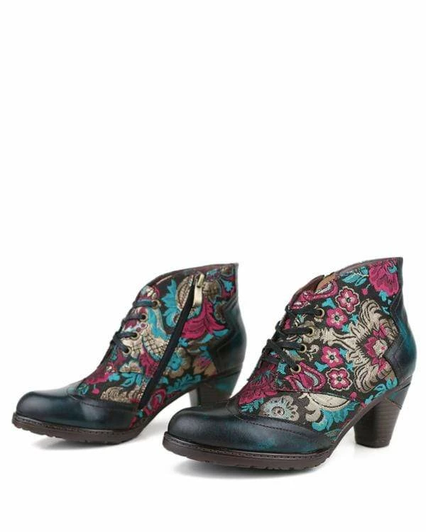 Nuheel® Nuheel Retro Bohemian Ethnic Style Ankle Boots Leather Handmade Short Boots 8 Nuheel® Nuheel Retro Bohemian Ethnic Style Ankle Boots Leather Handmade Short Boots