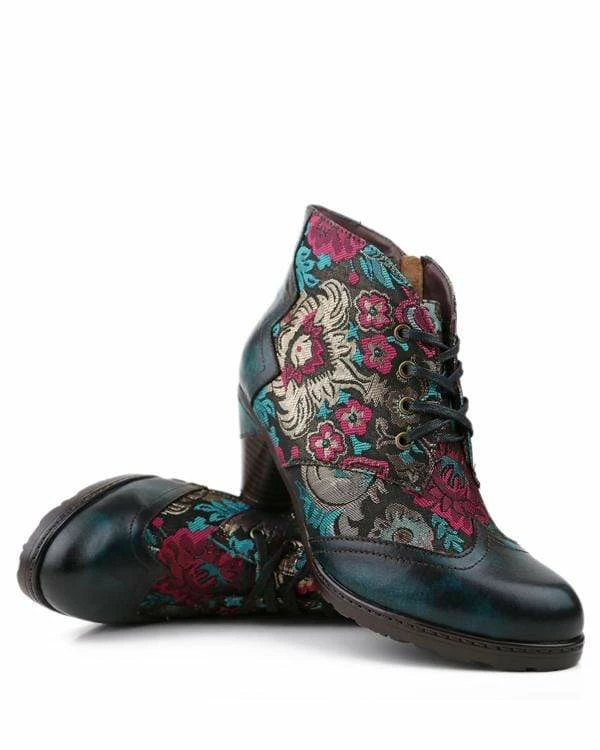 Nuheel® Nuheel Retro Bohemian Ethnic Style Ankle Boots Leather Handmade Short Boots 7 Nuheel® Nuheel Retro Bohemian Ethnic Style Ankle Boots Leather Handmade Short Boots